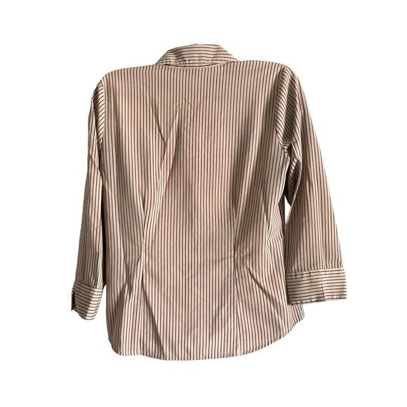 Notations Women's Beige/Black Stripes 3/4 Sleeve Button-Up Classic Blouse SZ M - Picture 2 of 5